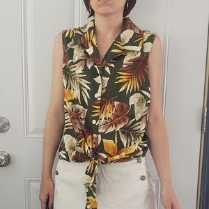 90s/Y2K‎ Tropical Tie Front Blouse